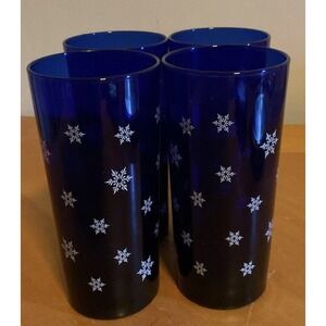 Libbey Cobalt Blue Cooler Glasses with‎ White Snowflakes Set of 4 LRS349